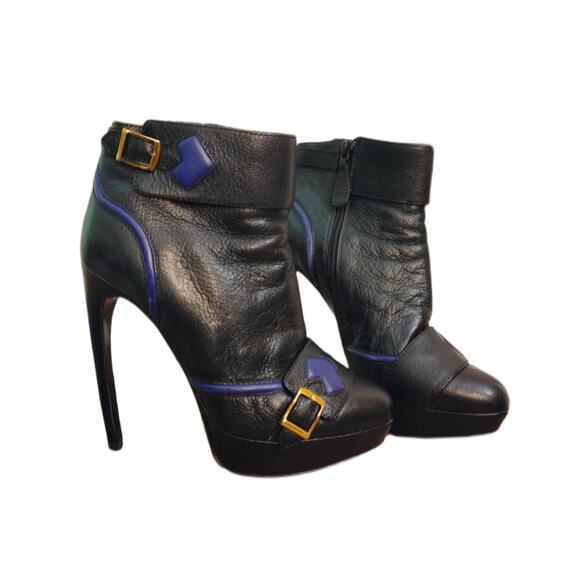 Alexander Mcqueen Leather Buckle Stiletto Ankle Boots Black $2200 Size 37 US 7 - Picture 3 of 11